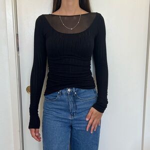 Free People Black Sheer Long Sleeve Top